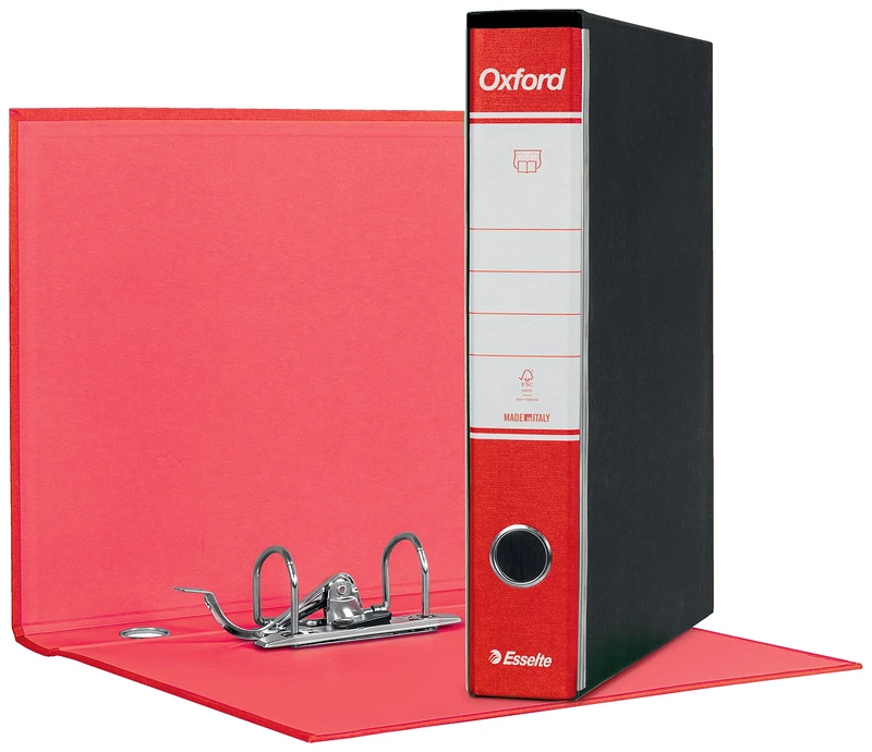 Esselte Oxford G82 Recorder with Case, with Lever Mechanism No.1 in Commercial Format (23 x 30 cm) with 5 cm Spine, Red, Pack of 8 Pieces, 390782160
