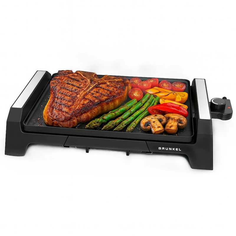 GRUNKEL bk-p36 – Barbecue (2000 W, Contact Grill, Electric, Table, Black, 356 mm)
