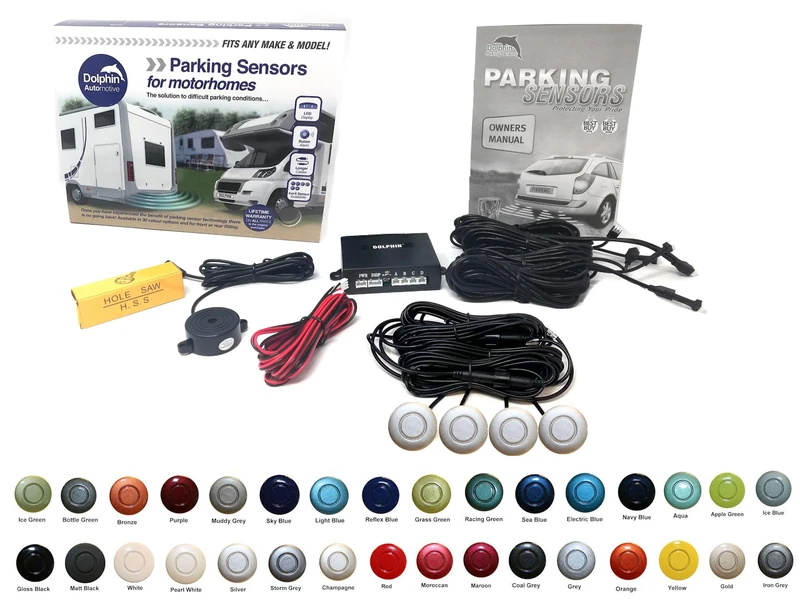Dolphin Automotive MPS400 Motorhome Camper Van RV Reverse Parking Sensors WIth Audio Buzzer Black, Silver,White, Grey (Silver)