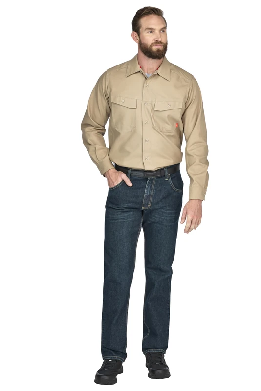Bulwark FR Men's Iq Series Endurance Collection Fr Work Shirt, Khaki, Large