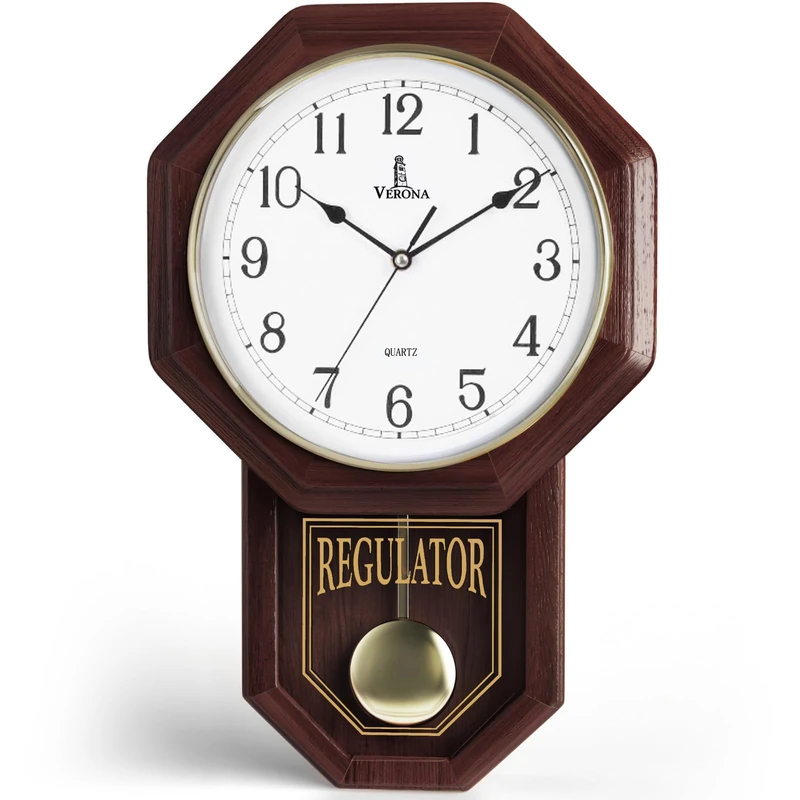 Vintage Wall Clock for Living Room Decor - Battery Operated Living Room Clock - Silent, Large Wooden Clock - Pendulum Wall Clock for Home and Office - Decorative Grandfather Clock for Gift and Decor