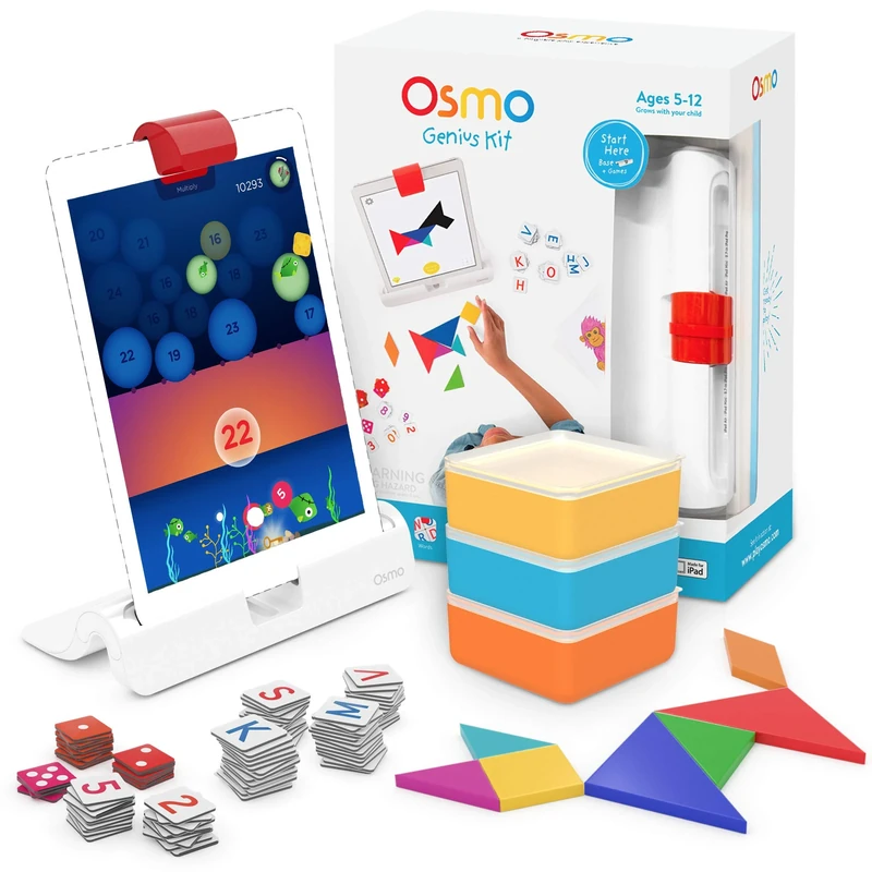 Osmo - Genius Starter Kit for iPad - 5 Educational Learning Games - Ages 6-10 - Math, Spelling, Creativity & More - STEM Toy (Osmo iPad Base Included)