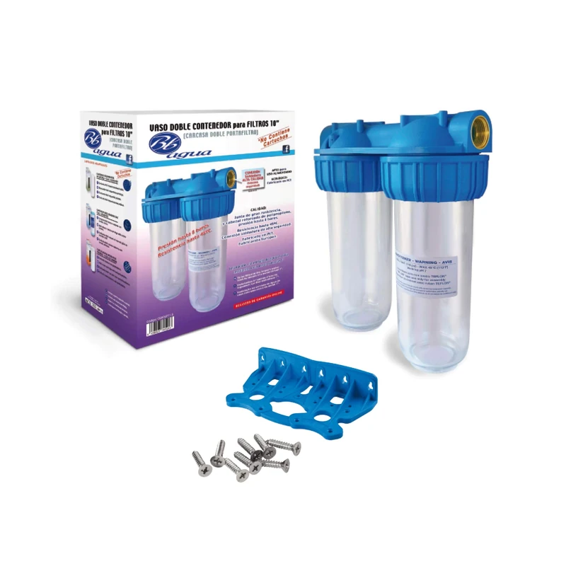 Double Cup Water Filter for Wall and Key. 10". Includes Bracket. Easy Installation and Maintenance. Bbagua