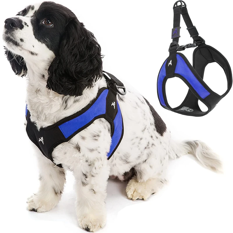 Gooby Escape Free Easy Fit Harness - Blue, X-Small - No Pull Step-in Patented Small Dog Harness with Quick Release Buckle - Perfect On The Go No Pull Harness for Small Dogs or Medium Dog Harness