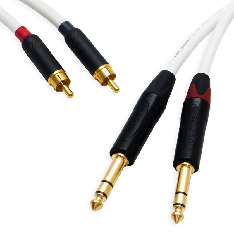 Pseudo Balanced RCA Phono to TRS Jack Lead (PAIR). Van Damme Starquad Cable (1.5m, White)