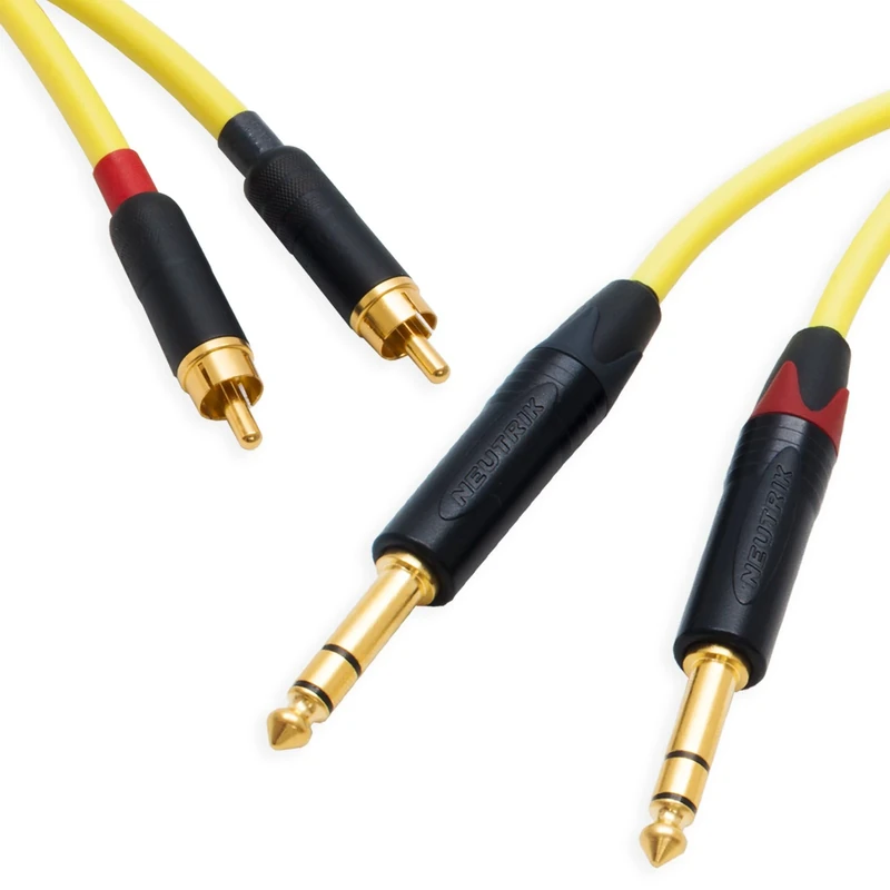 Pseudo Balanced RCA Phono to TRS Jack Lead (PAIR). Van Damme Starquad Cable (75cm, Yellow)