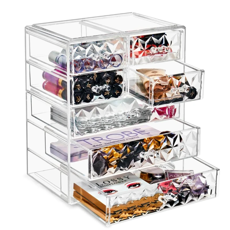 Sorbus Acrylic Cosmetic Makeup and Jewelry Storage Case Display - Spacious Design - Great for Bathroom, Dresser, Vanity and Countertop, Diamond Pattern (3 Large/4 Small Drawers)