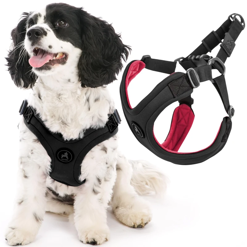 Gooby Escape Free Sport Harness - Black, Small - No Choke Step-in Patented Neoprene Dog Harness with Four-Point Adjustment - Perfect On-The-Go Harness for Medium and Small Dogs, No Pull