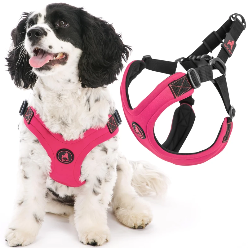 Gooby Escape Free Sport Harness - Pink, Medium - No Choke Step-in Patented Neoprene Small Dog Harness with Four-Point Adjustment - Perfect on The Go Dog Harness for Medium Dogs No Pull and Small Dogs