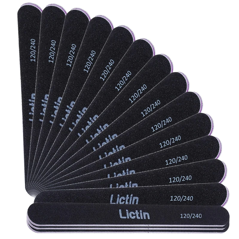 Lictin Pack of 16 Professional Nail Files Double Sided Emery Board (120/240 Grit)(Black)
