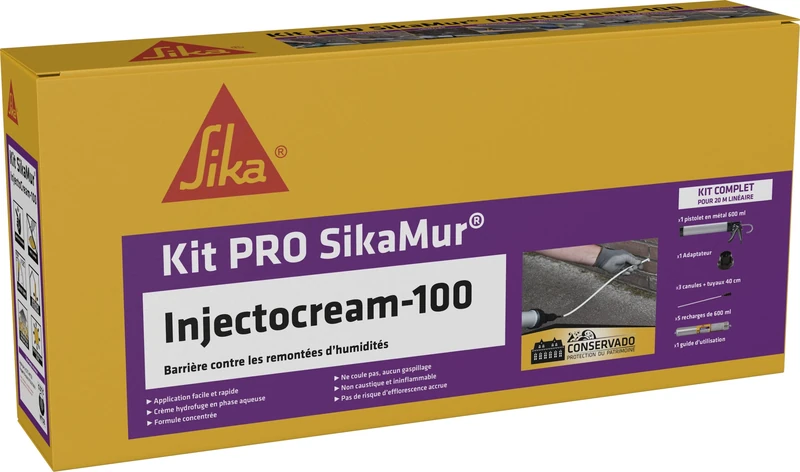 Sika - SikaMur InjectoCream 100, Treatment against capillary upwelling/ rising humidity in walls, 20m linear kit, White