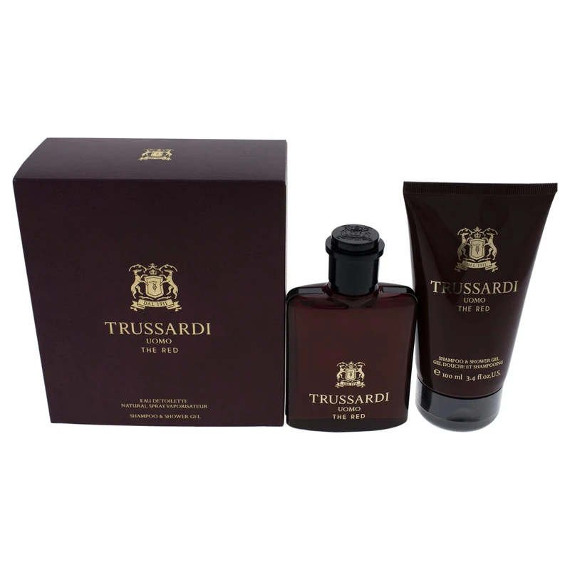 Uomo The Red by Trussardi for Men - 2 Pc Gift Set 1.7oz EDT Spray, 3.4oz Shampoo and Shower Gel
