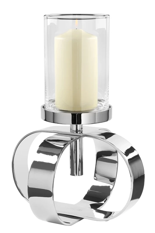 Fink Gorden 158024 Pillar Candle Holder Aluminium Nickel-Plated Silver Height 19 cm Diameter 26 cm 19 x 26 cm - Image 1
