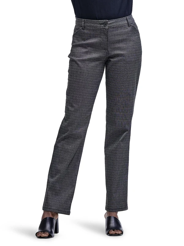 Lee Women's Relaxed Fit All Day Straight Leg Pant, Black/White Rockhill Plaid, 14 Long