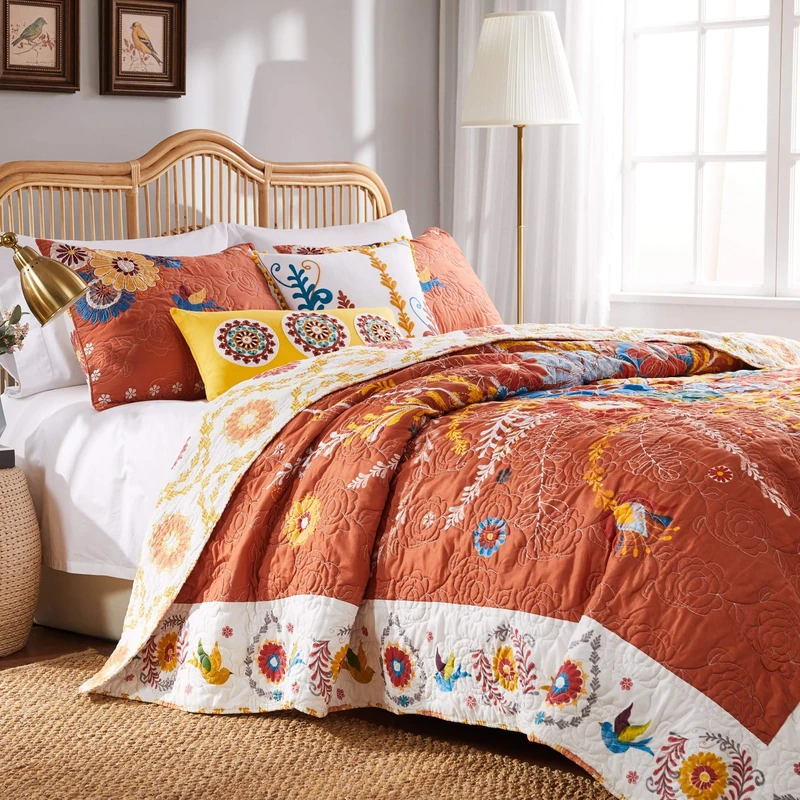 Greenland Home Topanga Quilt Set, Cotton, Multicolor, Full/Queen (3 Piece)