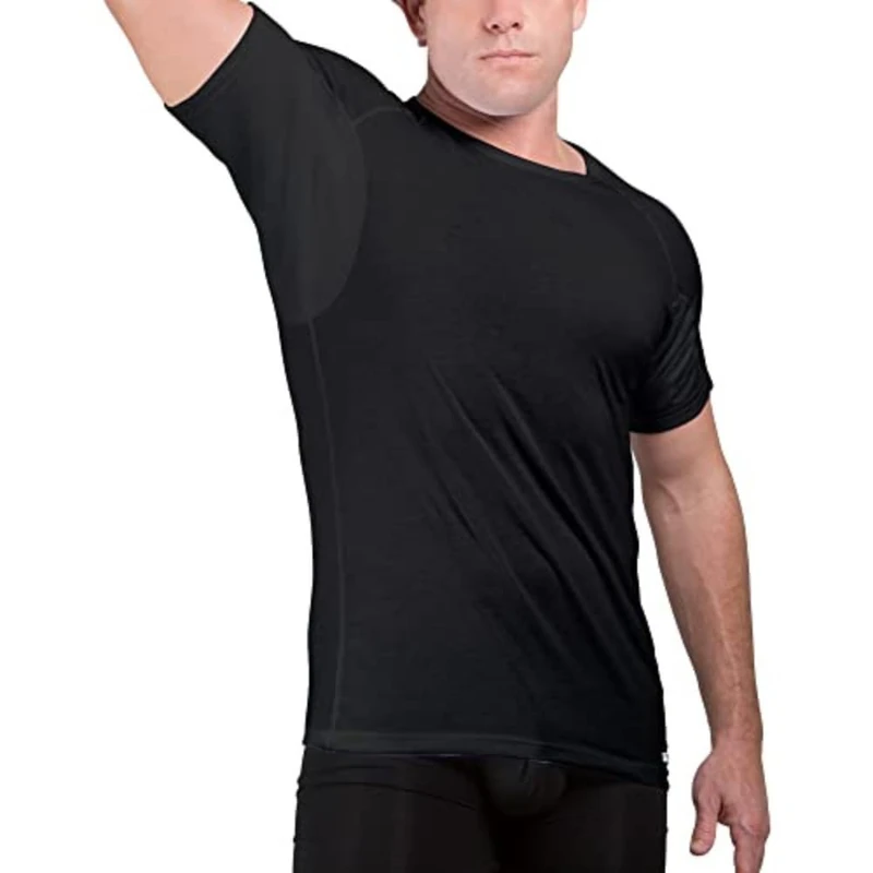 Ejis Sweat Defense Undershirt | Crew Neck | Underarm Sweat Proof Cotton (S, Black) - Image 1