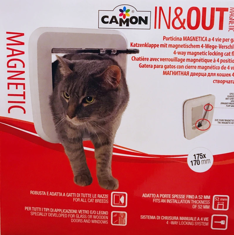 Camon Magnetic Cat Door for Cats Glass and White Wood - Image 1
