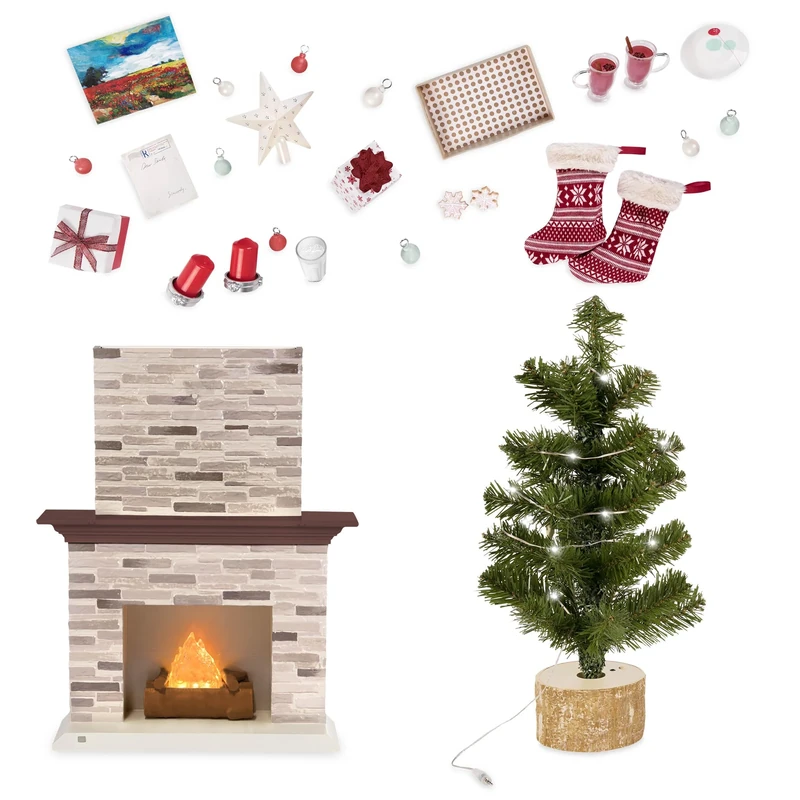 Our Generation – 18-inch Doll Accessories – Dollhouse Furniture – Fireplace & Christmas Tree – Holiday Decor Set – Pretend Play 3+ Years – Holiday Celebration