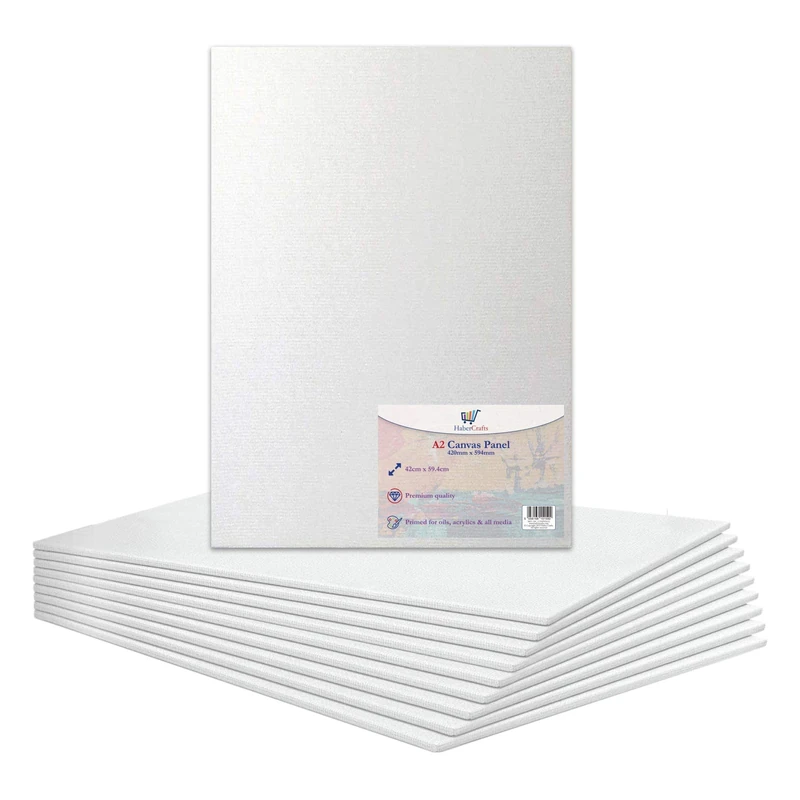 A2 Canvas Panel Stretched Blank Canvas Board Primed Artist Boards 100% Cotton For Oil Paint Acrylic Painting Mixed Media Acid Free White Canvases Art Painting Panel (A2 Size - 420 x 594mm - 10 Boards)