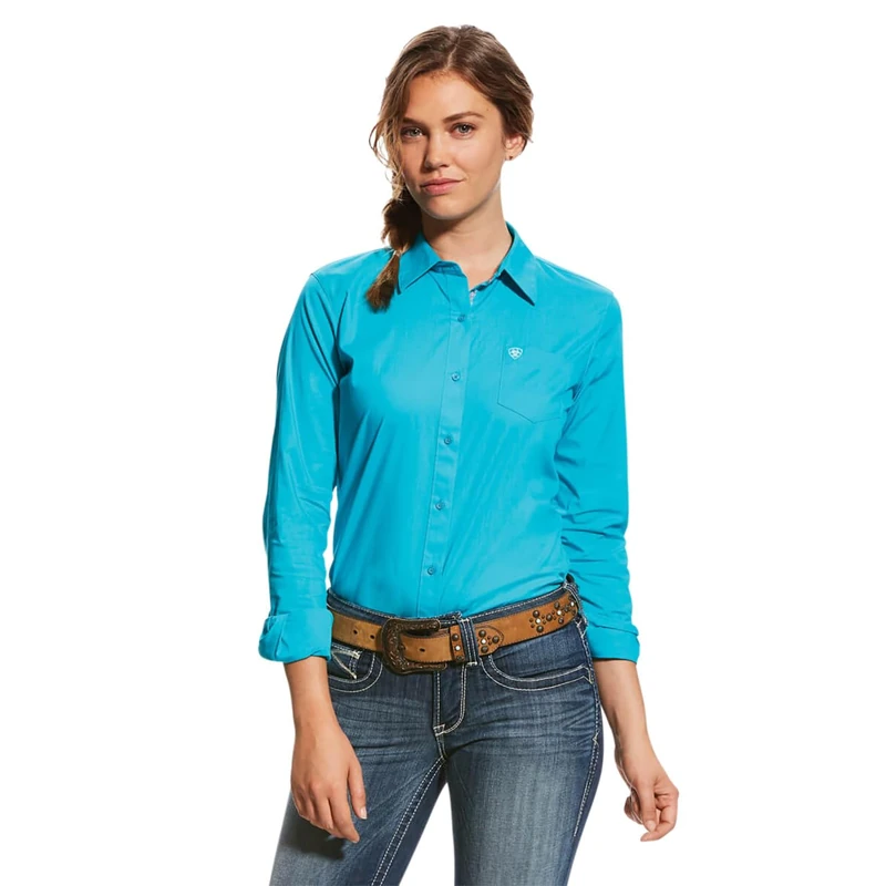 ARIAT Women's Wrinkle Resist Kirby Stretch Shirt, Blue, L