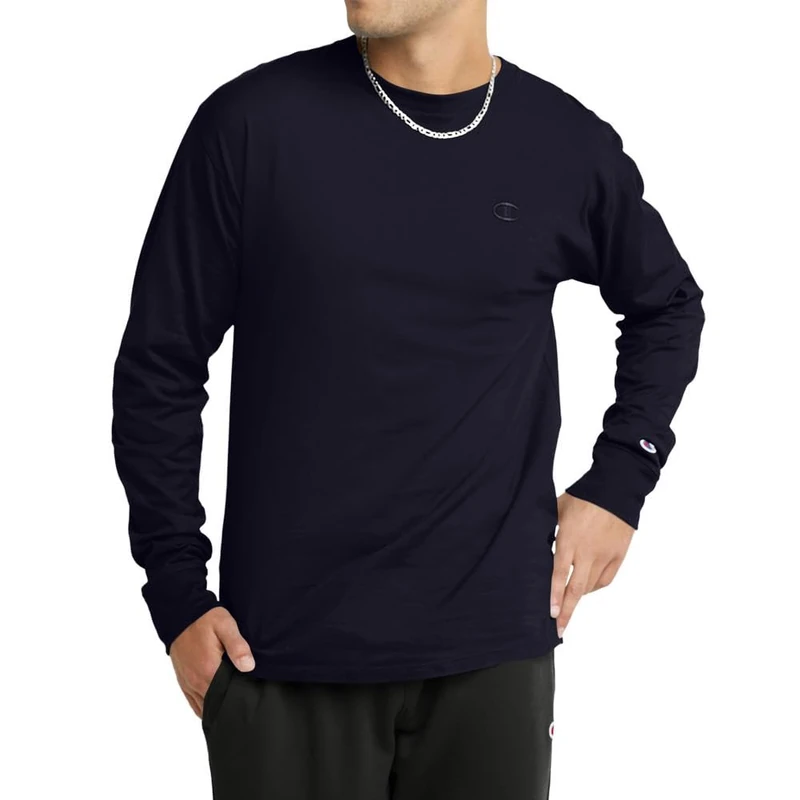 Champion Men's Classic Long Sleeve T-Shirt, Standard Fit, Script & C Logo, Available in Regular and Big & Tall, Black, M