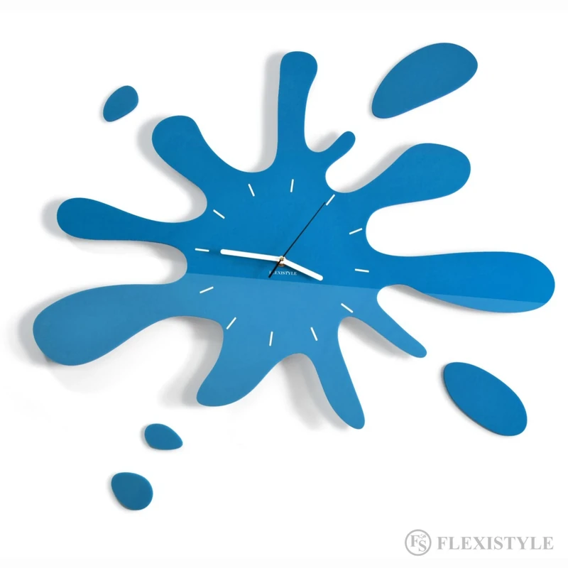 FLEXISTYLE Modern wall clock funky SPLASH, for children, living room, bedroom, non ticking (Blue)