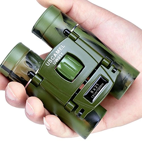 USCAMEL Binoculars Compact, 8x21 Folding Pocket Size, Travel Mini Telescope HD Bak4 Optics Lenes Easy Focus, Army Green