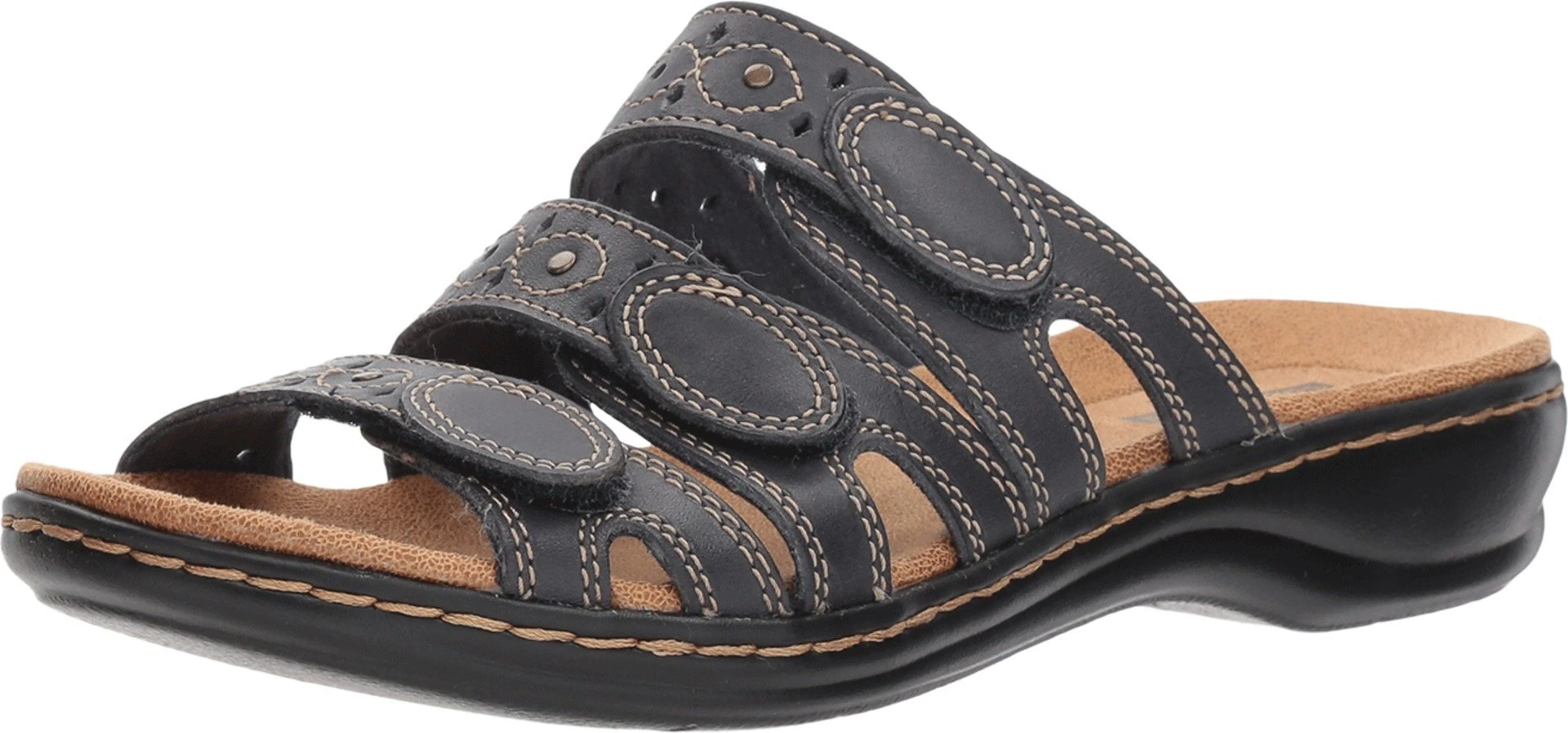 CLARKS Women's Leisa Cacti Platform, Navy Leather, 7.5 Wide US