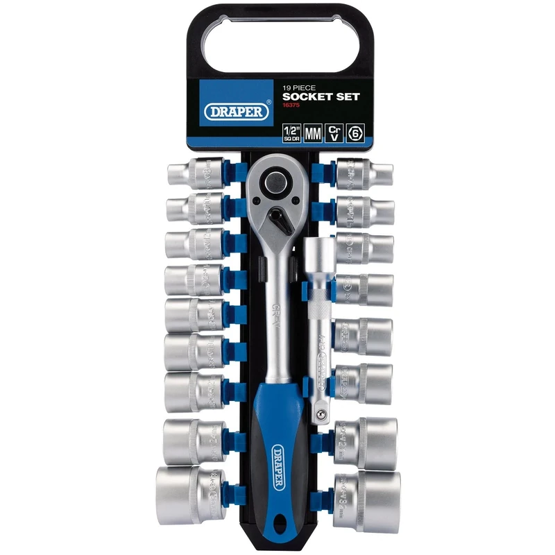 Draper 16375 1/2-Inch Square Drive Metric Socket and Ratchet 19 Piece Set