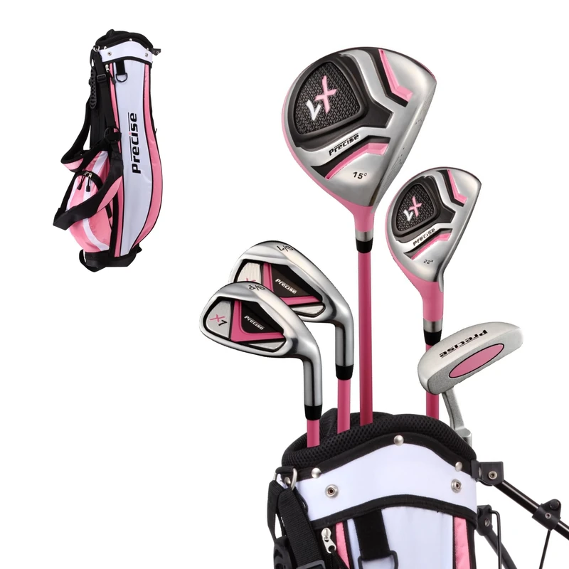 Precise X7 Junior Complete Golf Club Set for Children Kids - 3 Age Groups Boys & Girls - Right Hand & Left Hand! (Pink Ages 9-12, Left Hand)