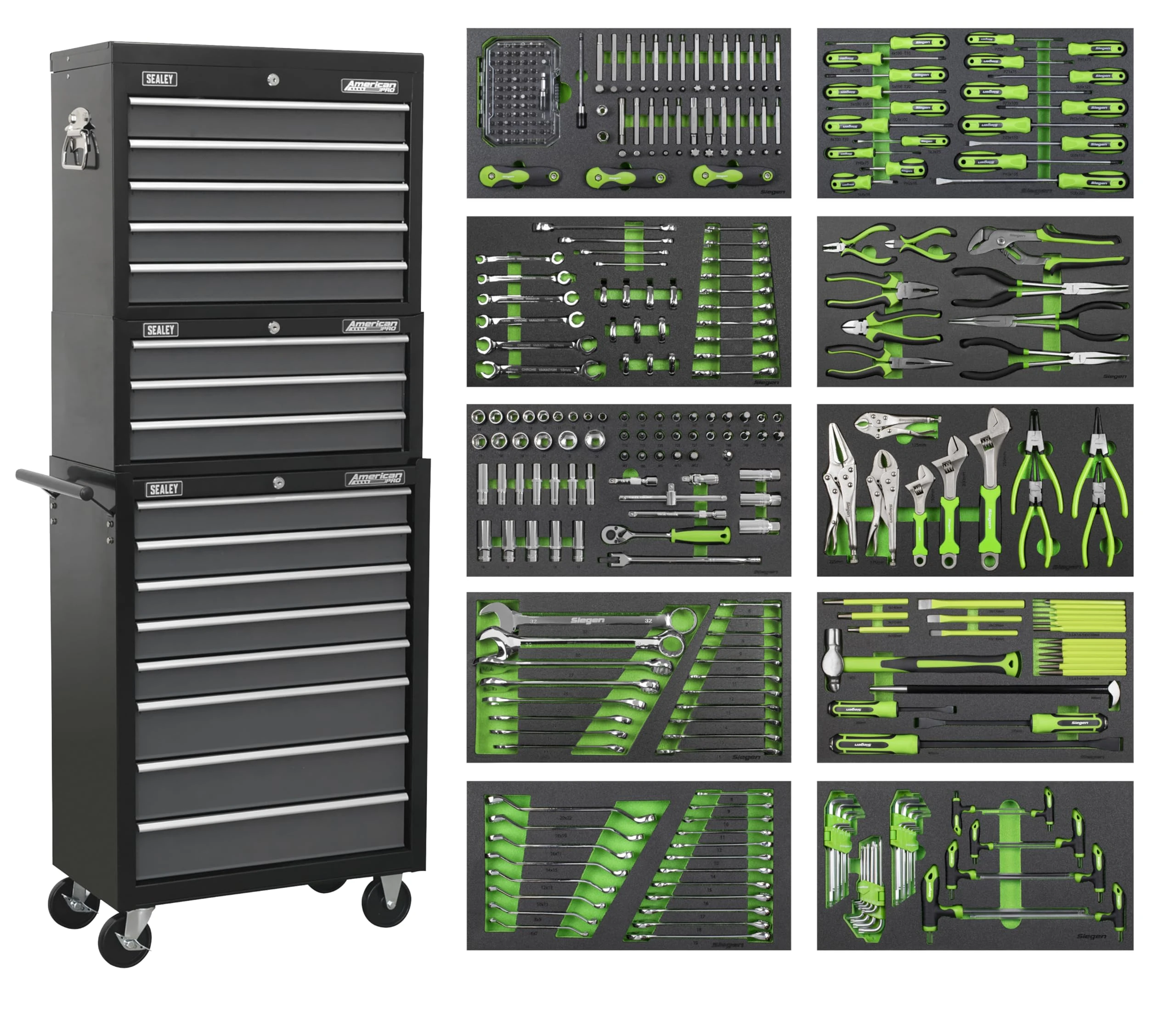 Sealey American PRO® Tool Chest Combination 16 Drawer with Ball-Bearing Slides with 398pc Tool Kit - AP35TBCOMBO