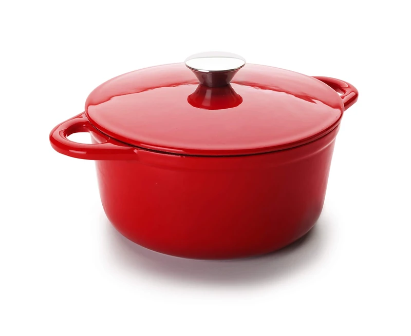 IBILI Round Cocotte, Red, 24 x 11.5 cm, Cast Iron, Suitable for Induction Hobs