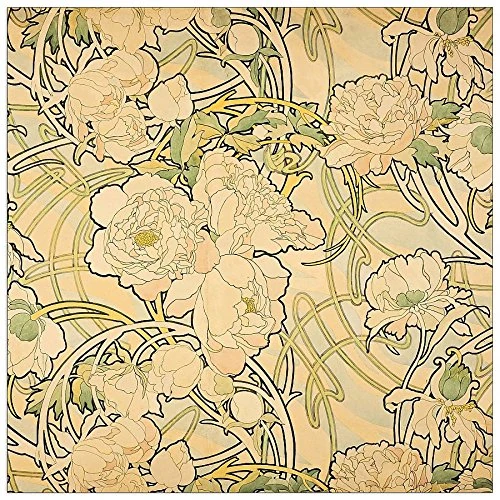 ArtPlaza Mucha Alphonse-Peonies Decorative Panel, Wood, Multi-Colour, 30 x 1.8 x 30 cm