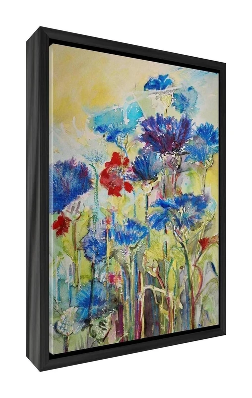 Feel Good Art Giclée Printed Solid Black Surround &ltCornflowers> 95 x 64 x 3cm (X-Large), Canvas, Wooden Frame, Multi-Colour, 95 x 64 x 3 cm