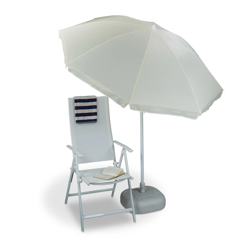 Relaxdays Sun Umbrella 180 cm, 8 Polyester Ribs, Tilt Function, Garden Umbrella, Natural, Yellow