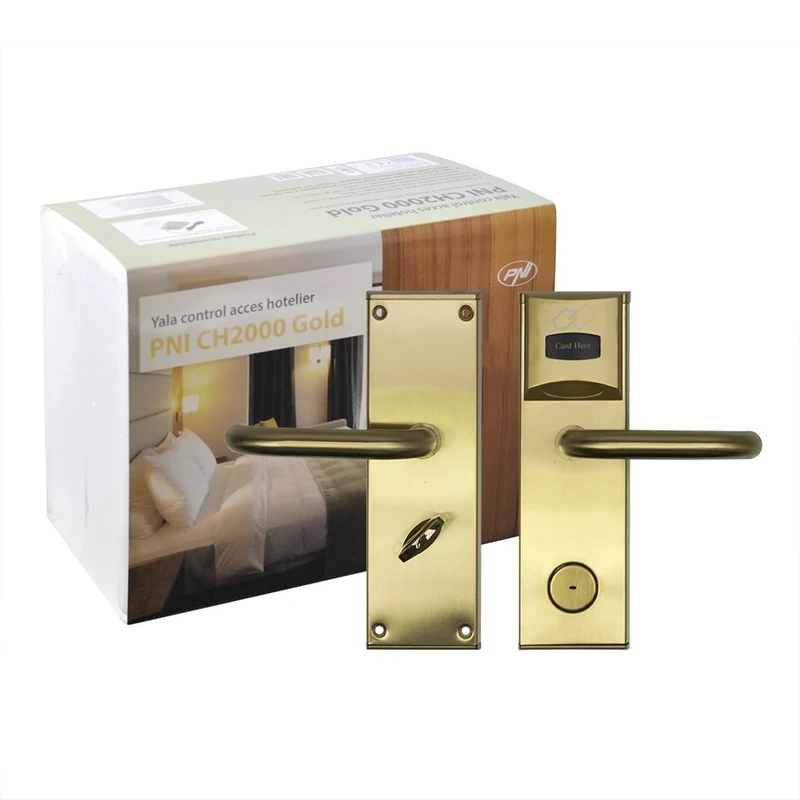 RFID Card Door Hotel Room Lock PNI CH2000R Gold Right Handed