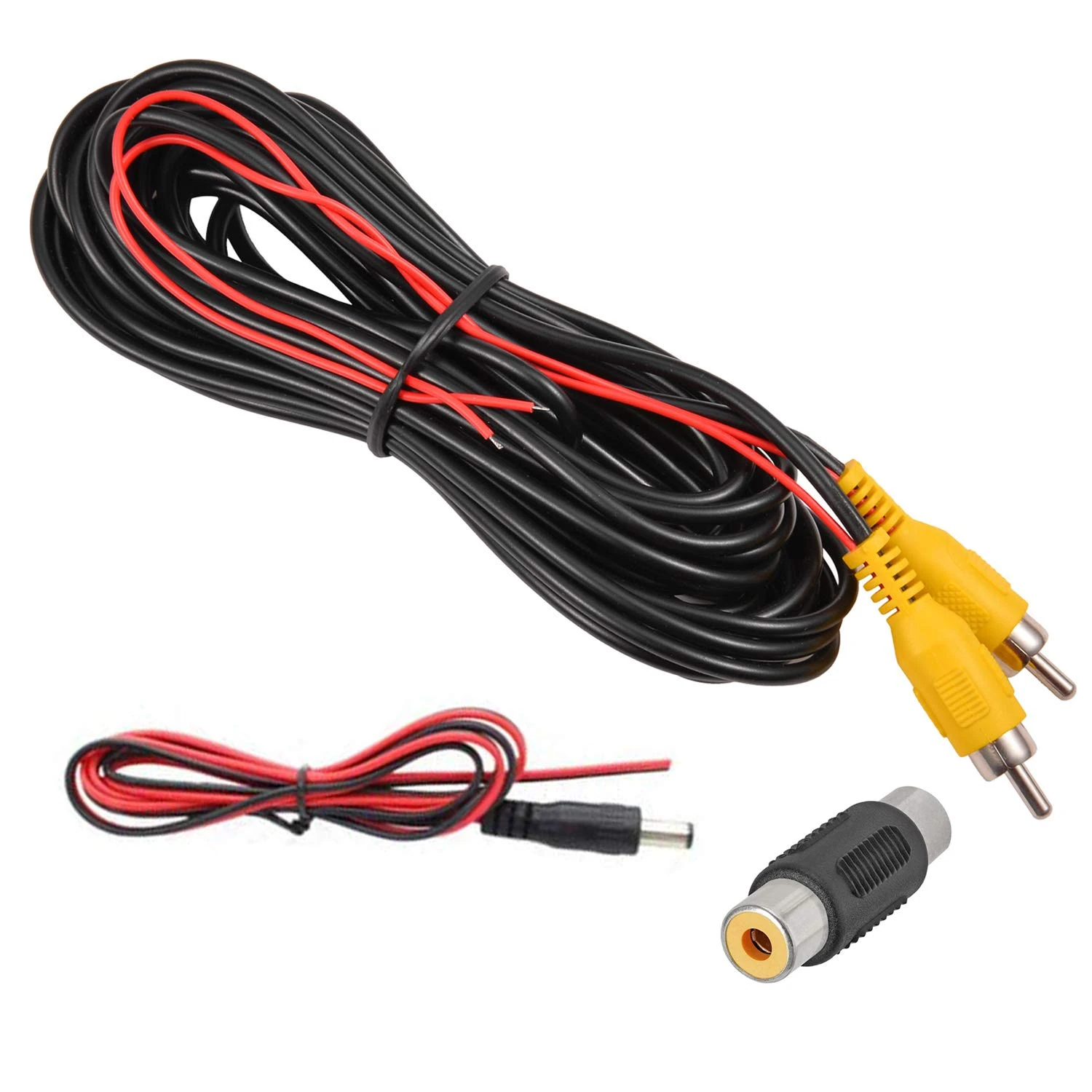 DALLUX Backup Camera - 20FT/6M RCA Video Cable with Detection Wire, AV Extension with RCA Female Coupler and Power Cable