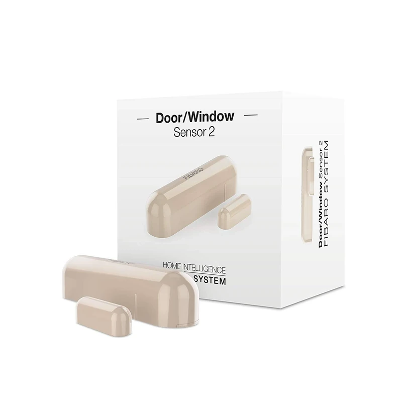 FIBARO Door Window Sensor 2 Beige, Z-Wave Plus Magnetic Reed Switch with Temperature Sensor, FGDW-002-4