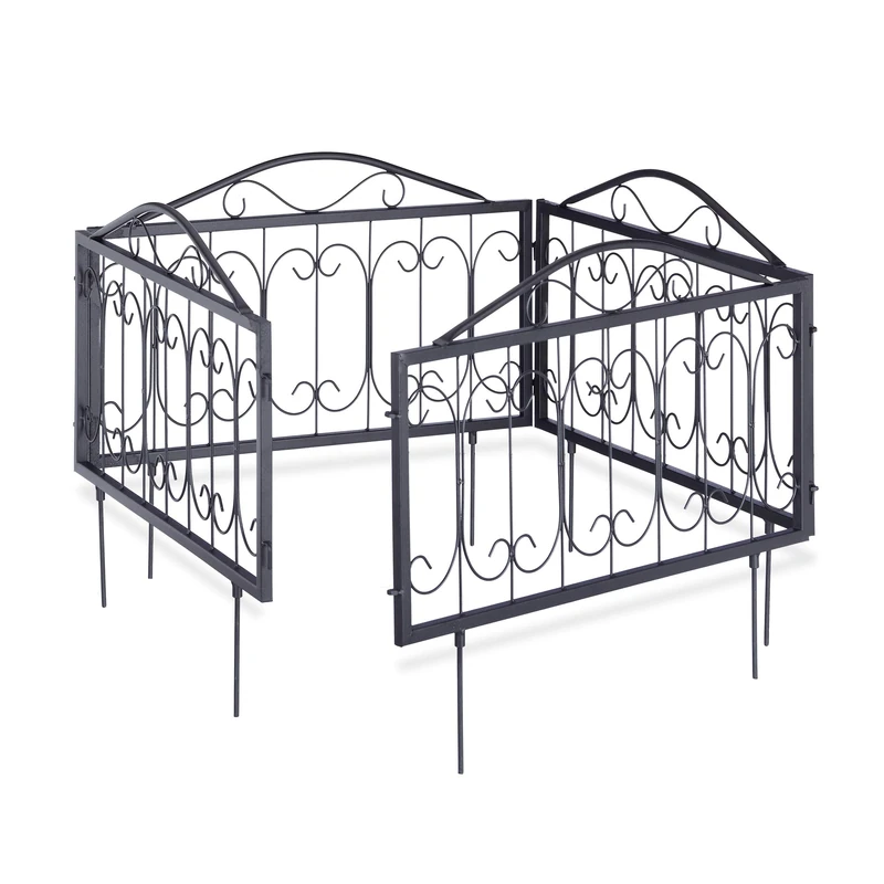Relaxdays Goth Set of 4 Metal Garden Panels, Nostalgic Style, Yard Fence for Inserting, 33 x 56.5 cm, Blacks, 1.5x225x47 cm