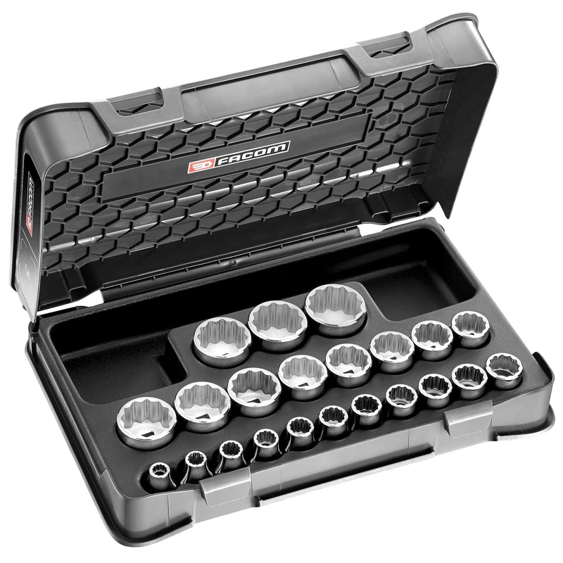 FACOM - 1/2 Inch Socket Set - S400B - 22-Piece 12-Point Metric 8-32 mm Kit - Robust and Strong - Wrench Bits - Storage and Transport Case - Silver Hand Tools