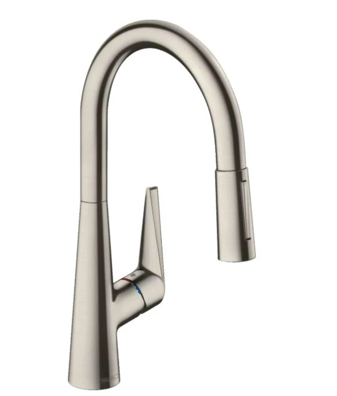 Hansgrohe Talis M51 Kitchen Tap 200 With Pull-out Spray And Hose Box, 2 Spray Modes, Stainless Steel Finish, 73851800