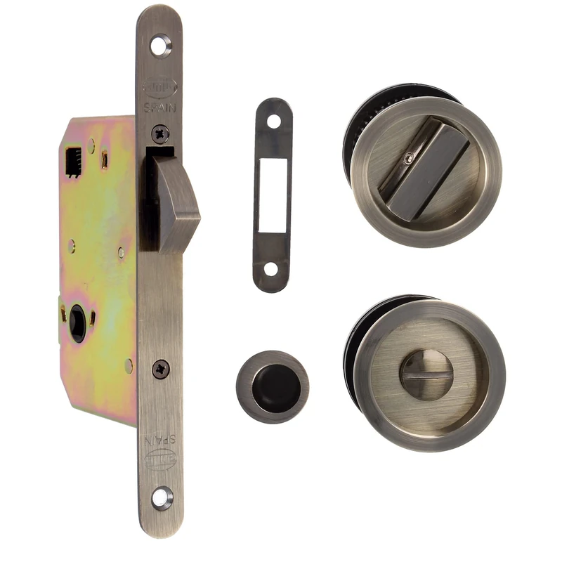 Amig - Mortice Lock Mod.611 with Clamping Lock and Handle for Sliding Doors Made of Wood with a Thickness of 35-40 mm | Input: 50 mm | Made of Steel with Leather Look - Image 1