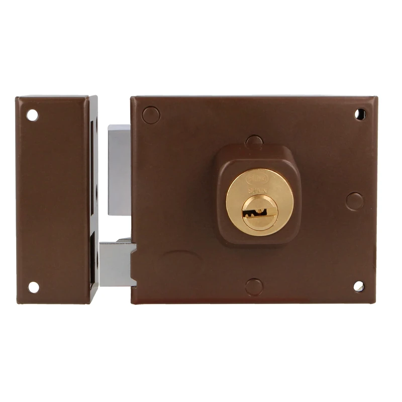 Amig - Folding Lock Left with Lever Lock Tongue and Handle for Wooden Doors, Model 72 | 100 x 85 mm | Bolt with Round Cylinder | Brown Steel - Image 1