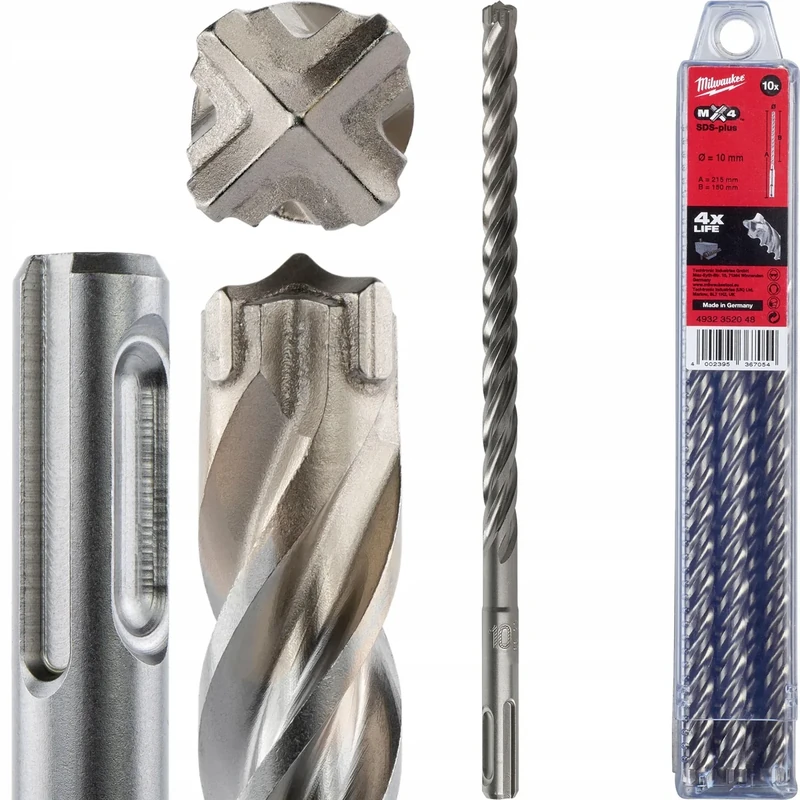 Milwaukee MX4 SDS Plus Hammer Drill Bit 10 Pack 10 x 210 mm SDS Plus 4 Holes