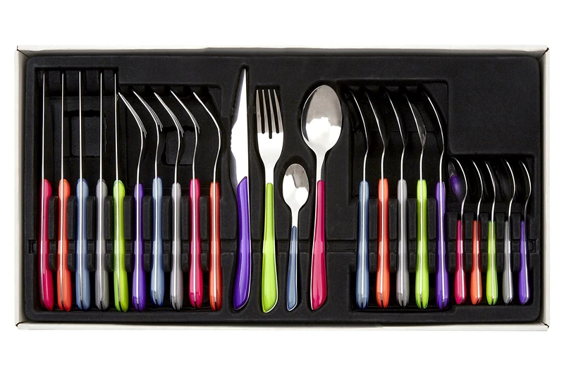 Premier Housewares Bright Design 24 Pc Multi Coloured Cutlery | Bold Design Cutlery Set for Kitchen | Stainless Steel Knives and Fork Set for Breakfast | Portable Cutlery Set