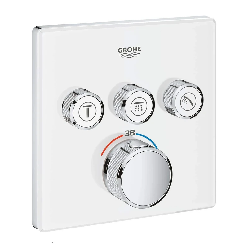 GROHE Grohtherm Smartcontrol Thermostat for Shower Or Bath, for Concealed Installation, with Three Valves Square Shape, Moon White, Made In Germany By GROHE Eco-Friendly and Safety 29157LS0