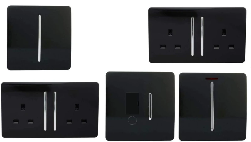 Trendi Switch Artistic Modern Glossy Switches & Sockets Kitchen Trade/Multi Buy Room Pack in Black