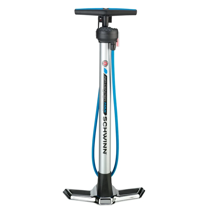 Schwinn Air Center Max Floor Bike Pump, Fits Schrader and Presta Valve Types, With Pressure Gauge, Silver