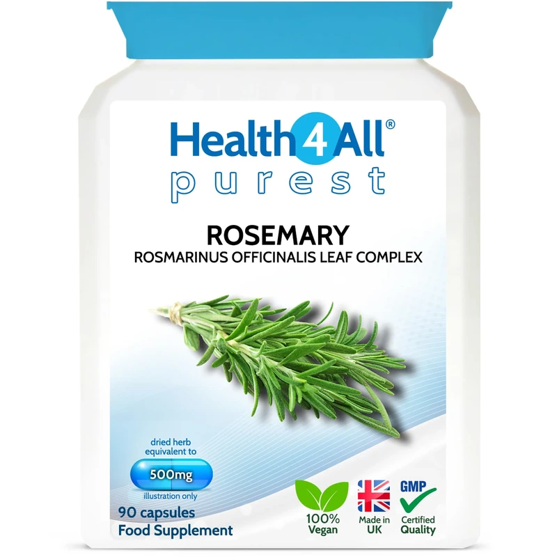 Health4All Rosemary 500mg 90 Capsules 3 Months Supply, Pure Natural Nootropic Supplement for Memory, Focus & Learning, High Strength Rosmarinus Officinalis Capsules (not Tablets nor Oil) | Made in UK