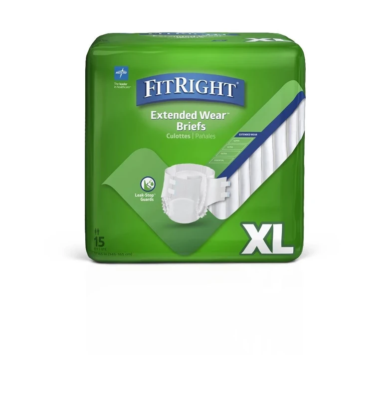 Medline Extended Wear Overnight Adult Briefs with Tabs, Maximum Absorbency Adult Diapers, X-Large (60 Count)